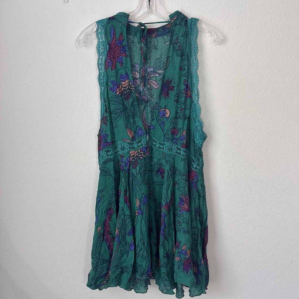 Free People Intimately She Moves Chemise Slip Dress XS Green Floral Lace Tie - Picture 3 of 16